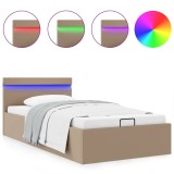 Cadru pat hidraulic LED cappuccino 90x200 cm piele ecologica