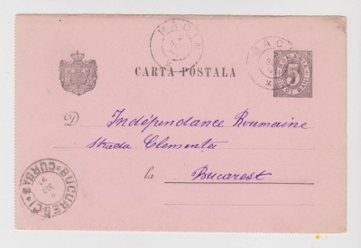 Carte postala 1891 Macin - Bucuresti foto