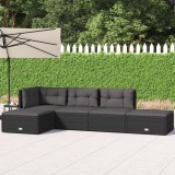Cumpara ieftin Set șezlonguri de grădină, 5 piese, cu perne, negru, poliratan
