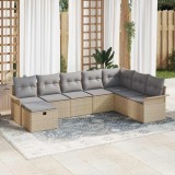 VidaXL Set de canapele pentru grădină cu pernă 8 pcs Bej Rattan poli