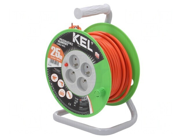 Prelungitor Bobinat cu 4 Prize PVC Portocaliu 25m