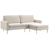 HOMCOM Canapea cu Taburet pentru Picioare, Canapea Extensibila cu 3 Locuri &icirc;n Formă de L cu Spătar Reglabil, 213x91x83 cm, Crem | Aosom Romania