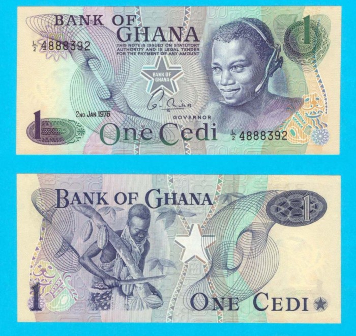 Ghana (p#13) 1 Cedi 1976 UNC &#039;Praștie&#039; serie: L/2 4888392