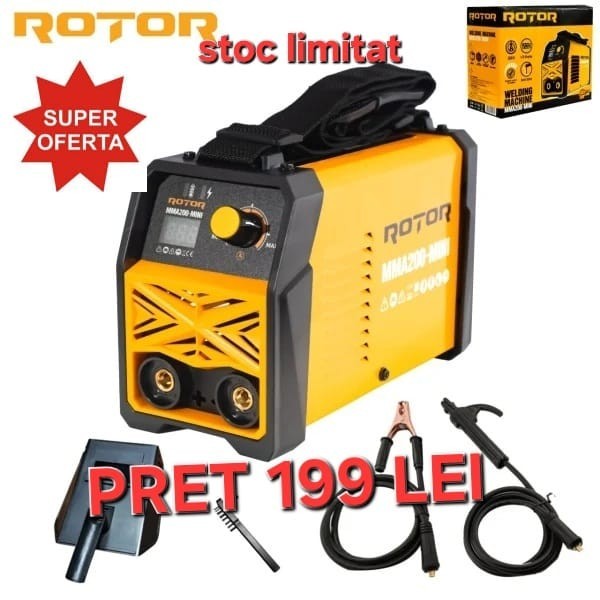 Aparat de sudura LCD Color ROTOR MMA200-MIN, 200 A