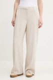 Abercrombie &amp; Fitch pantaloni din in culoarea bej, lat, high waist, KI156-5071