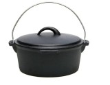 Ceaun fonta pura 5.3L cu capac, 25x10 cm, negru, pentru gatit lent si uniform