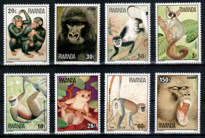 Ruanda Rwanda 1978, Mi #922-929 A**, fauna, maimute, MNH, cota 11 &amp;euro;! foto