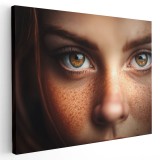 Tablou canvas portret femeie cu pistrui, maro, crem 1237 Tablou canvas pe panza CU RAMA 50x70 cm