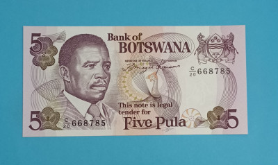 Botswana 5 Pula 1992 &amp;#039;Ketumile Masire&amp;#039; UNC serie: 668785 foto