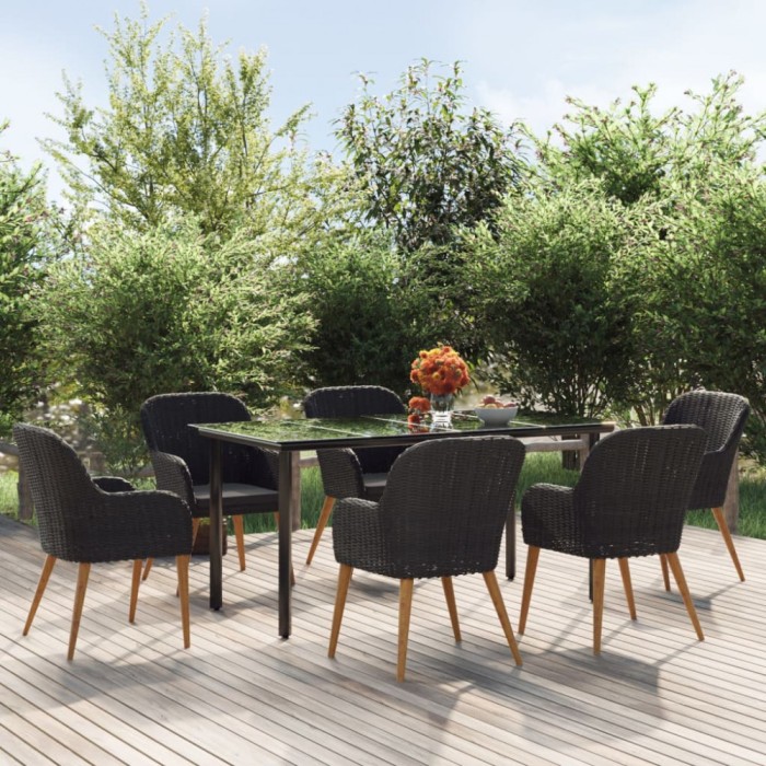 Gossi set de masa pentru gradina, 7 piese, cu perne, negru