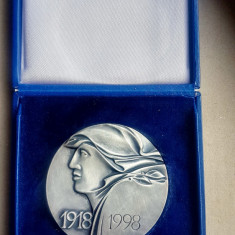 D104-I-Medalia militara jubiliara Polonia-1918-1998. Bronz argintat 7 cm.