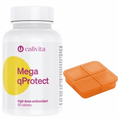 Set supliment alimentar cu Ginko Biloba, Coenzima Q10 si cutie pilule, Mega QProtect, 90 tablete, CaliVita