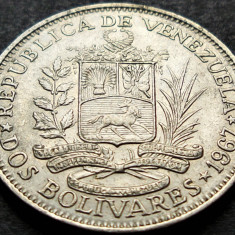 Moneda exotica 2 BOLIVARES - VENEZUELA, anul 1967 * cod 2178