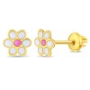 Cercei Aur 14K Copii Daisy Floare Email Roz, Sistem Filet Protectie, 5mm, Hipoalergenici