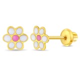 Cercei Copii din Aur 14K, model Daisy Floare Email, inchidere cu Filet si Protectie