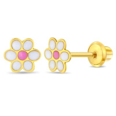 Cercei Copii din Aur 14K, model Daisy Floare Email, inchidere cu Filet si Protectie foto