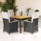 Gossi set bistro de gradina cu perne, 5 piese, negru, poliratan