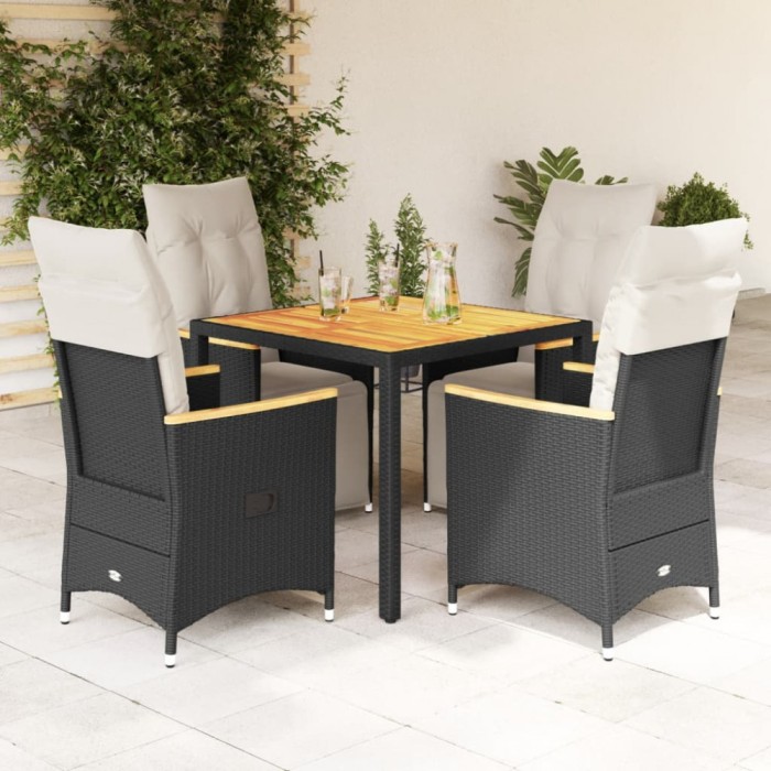 Gossi set bistro de gradina cu perne, 5 piese, negru, poliratan