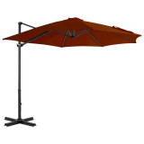 VidaXL Umbrelă &icirc;n consolă cu st&acirc;lp din aluminiu, cărămiziu, 300 cm