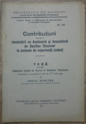 Imunizarea cu Anatoxina si Anacultura de Bacilus Chauvoei la cobai/ 1935 foto