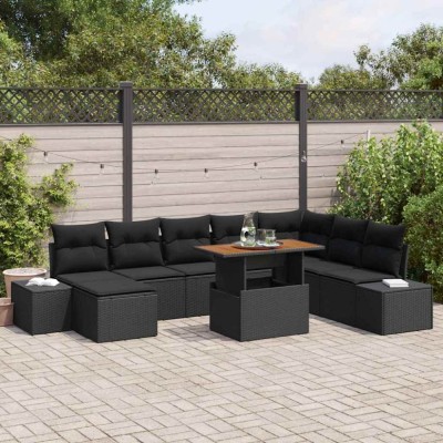Set de canapele pentru grădină 9 pcs Negru Rattan poli foto