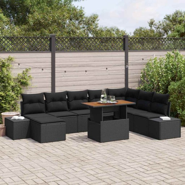 Set de canapele pentru grădină 9 pcs Negru Rattan poli