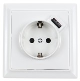 Priza schuko simpla cu USB 2.4A Hoff Soft, incastrata, contact de protectie, 16A, alba