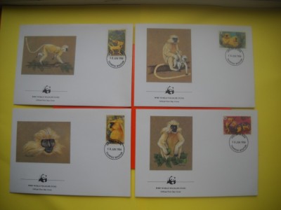 HOPCT PLIC FDC S NR 318 SET 4 FDC -FAUNA- MAIMUTE 1984 BHUTAN -NECIRCULAT foto