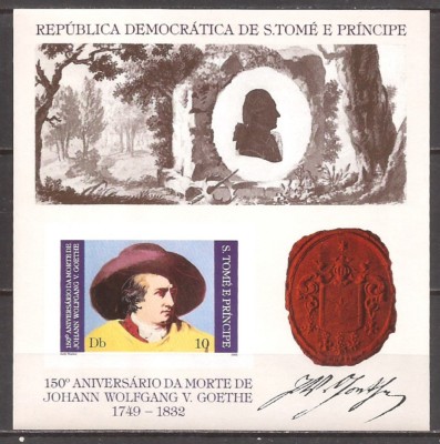 S.TOME. E PRINCIPE 1982 PERSONALITATI GOETHE ( colita nedantelata ) MNH foto