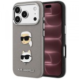 Husa pentru Apple iPhone 18 Pro Max / 17 Pro Max, Karl Lagerfeld, Saffiano with Karl &amp; Choupette Head's Pin and Logo, Gri