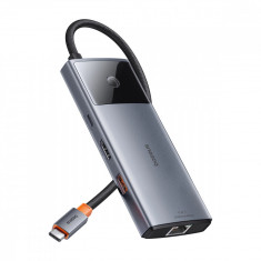 6 în 1 Baseus Metal Gleam Series II USB-A/USB-C/USB-C PD/HDMI/RJ45 USB HUB - negru