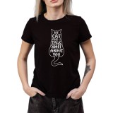Tricou Dama Pisici alb cu grafica amuzanta si text ironic, marimea M