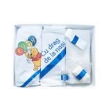 Trusou Botez, 6 Piese cu Text Imprimat "Cu drag de la nasi", Albastru, Winnie the Pooh - TB142