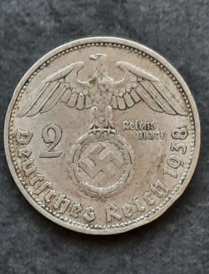 2 Reichsmark 1938, litera D, Germania - B 4346 foto