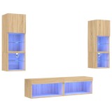 Cumpara ieftin Unitati de perete TV cu LED-uri, 6 piese, stejar sonoma, lemn