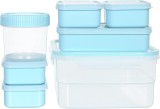 Set de 7 recipiente pentru alimente FNG8, plastic, transparent/albastru