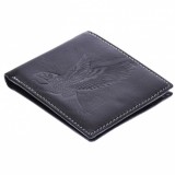 Portofel barbati din piele naturala, imprimeu cu vultur, negru, 11 x 9 cm, 209-5N, NANO BELT