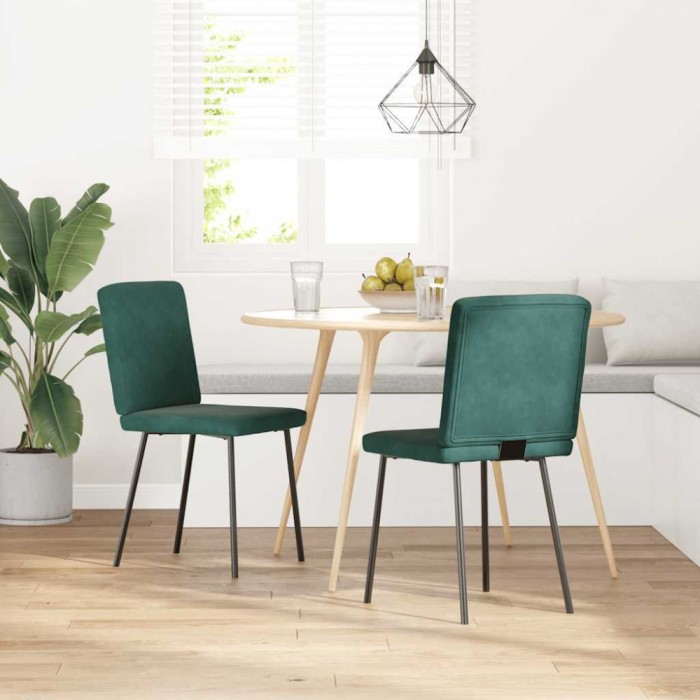 vidaXL Scaune de sufragerie, 2 buc., verde &icirc;nchis, catifea 4101188