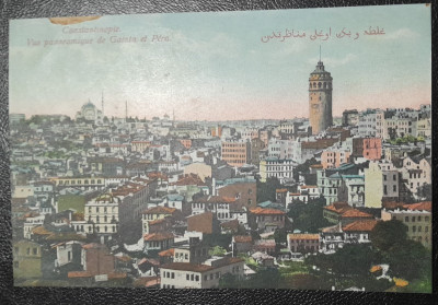 Carte postala, Constantinopole, Vue panoramique de Gala et Pera, color foto