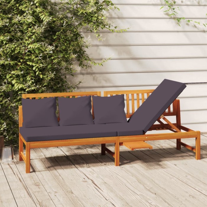 vidaxL Pat de zi cu perne gri, 200x60x75 cm, lemn masiv de acacia 312145