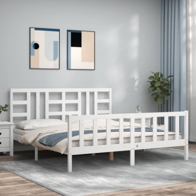 vidaXL Cadru de pat cu tăblie, alb, 180x200 cm, lemn masiv foto