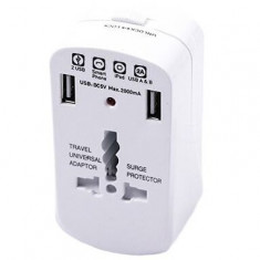Adaptor Universal Priza V-Tac ( UK US EU ) Cu Protectie Si 2 Usb 2.1A Cod 8704 060421-34 foto