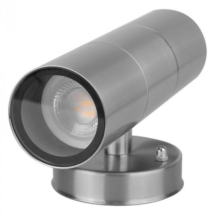 Aplica LED De Perete Interior/Exterior Techstar&reg; CMJ-BDA304, Putere 2 x 6W, Culoare Lumina 3000K, Spoturi GU10, 20 x 6 Cm, IP 65, Inox