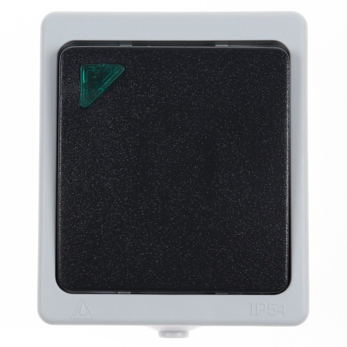 Intrerupator simplu cu indicator luminos Hoff Cubik, aparent, 10A, IP54, gri + negru