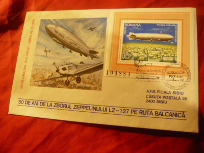 Plic FDC - 50 Ani de la Zborul cu Zepelinul LZ 127 pe ruta Balcanica -1978 foto