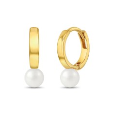 Cercei Creole cu Perla 4mm pentru Copii din Aur 14K