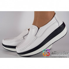 Pantofi albi talpa convexa piele naturala dama/dame/femei (cod AC020-15) foto