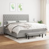 Gossi pat box spring cu saltea, gri deschis, 200x200 cm, textil