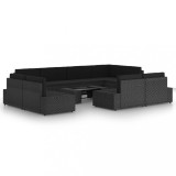 VidaXL Set mobilier de grădină cu perne, 10 piese, negru, poliratan