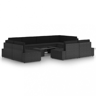 Set mobilier de gradina cu perne, 10 piese, negru, poliratan foto